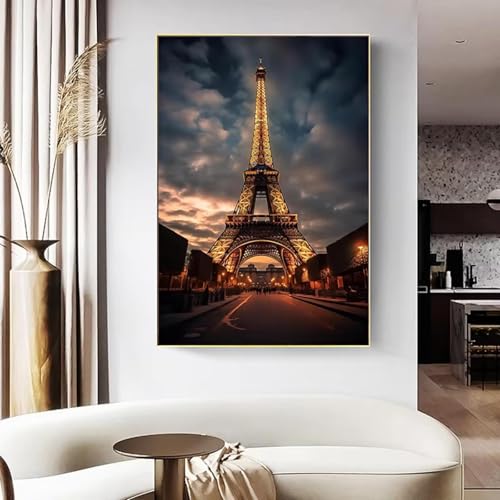 Toile Tour Eiffel Paris nuit paysage moderne grand format cadre mural salon