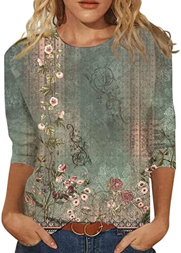 Summer Blouses for Women 2023, Women's Summer Three Quarter Sleeve Crewneck Casual Printed Blouses