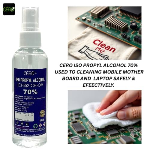 Image of CERO IPA Isopropyl Alcohol for Cleaning, All Electronics, Clean Your Makeup Tools, Clean CPU, GPU and Screen, Repair Cosmetics 70% Pure IPA (CH3)2-CH-OH] CAS: 67-63-0 (100ml)