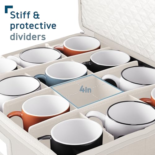 Image of Hearth & Harbor Hard Shell Mug Organizer, Cup and Mug Storage Box, Cream