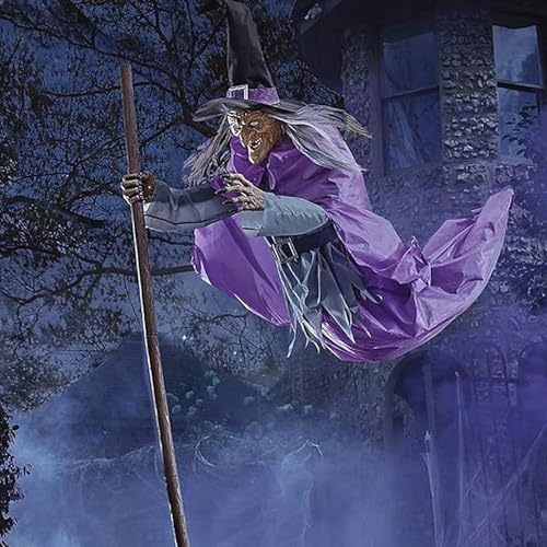 Amazon.com: Flying Witch Halloween Decor on Broom, 6ft Animatronic ...