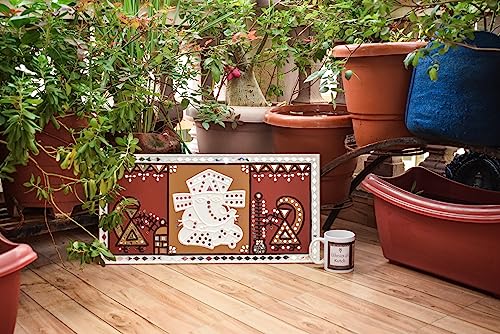 Image of Ethnics of Kutch Traditional Kutch Handicraft Mud-Mirrorwork Lippan Kam Wall Art (Water and Break Resistant) - Rectangle (24 Inch x 12 Inch) - (White - LKT-0410)