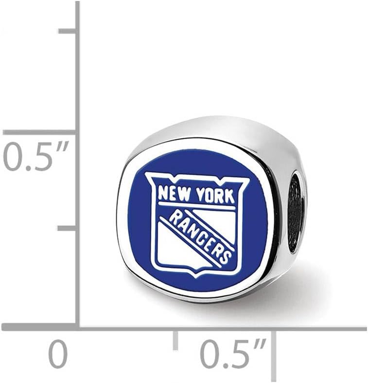 Logoart Sterling Silver New York Rangers New York Rangers Banner Cushion Shaped Double Logo Bead