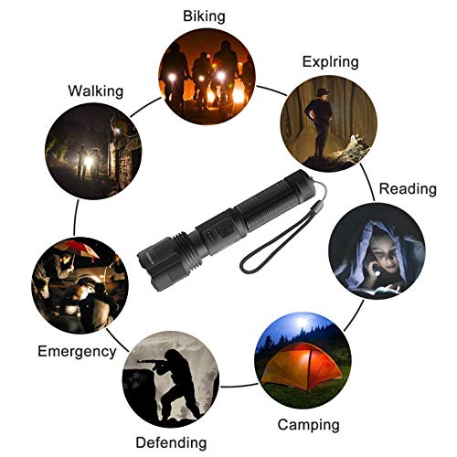 XHP70 LED Rechargeable Flashlight,Tactical Flashlight with USB,Super Bright 10000 Lumen,IPX4 Water Resistant,5 Lighting Modes Zoomable Torch Light for Camping Hiking Cycling,Included 18650 Battery