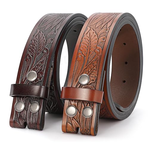 Image of SANSTHS 2 Pack Western Belts for Men without Buckle, Cowboy Belt for Buckle Western Leather Belt Straps for Jeans