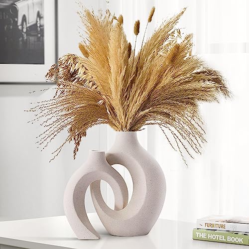 Hewego Hollow Ceramic Vases,Beige Matte Irregular Flower Vases For Home Décor,Modern Boho Decor Vases For Flowers,Bedroom, Farmhouse,Wedding Décor&Gifts(Beige) #TOP8