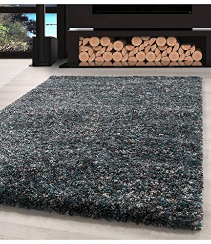 Tapis shaggy haut de gamme 80x150 cm gris menthe et crème