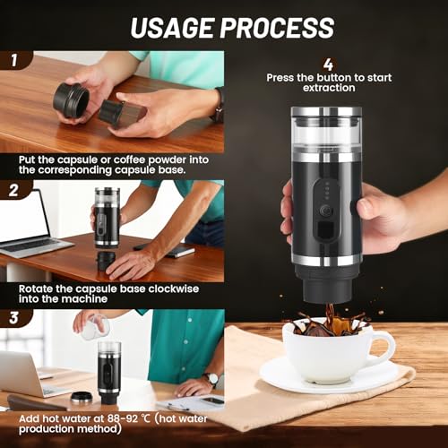 Delousiber 4-in-1 Portable Espresso Maker with Milk Frother, 20Bar for Small & Large Capsules Ground Coffee, 9000mAh USB-C Rechargeable Travel Coffee Machine - Image 2