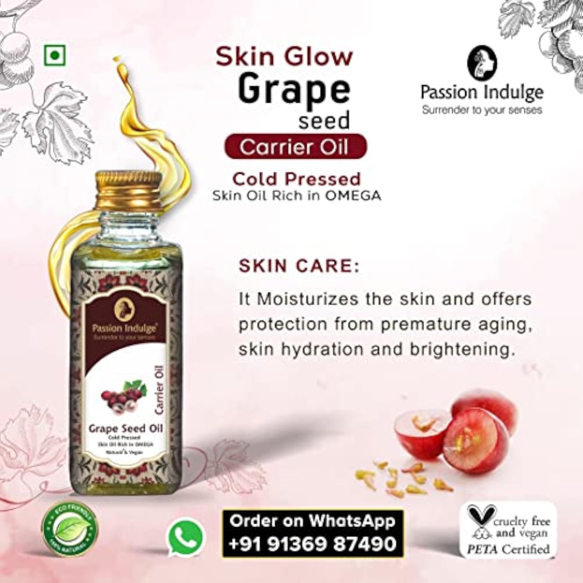 Natural Grape Seed Carrier Oil for Skin and Hair