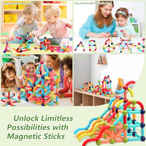COUOMOXA Magnetic Building Blocks for Kids: Magnetic Stick Montessori Game for 3 4 5 Years Old Toddlers - STEM Starter Toy for Kids Age 3-5 Preschool - Birthday Gift for Boys Girls