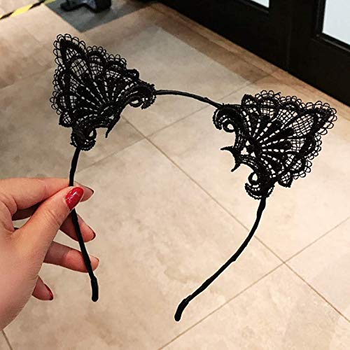 Sexy Lovely Women Fashion Lace Cat Ears Headband Hair Accessories for Cosplay Carnival Party Halloween Christmas Valentine Day(Black) - Image 2