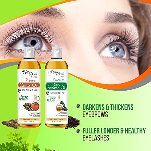 Image of Castor oil (100ml) and Black Sesame oil (100 ml) - Cold Pressed - Moisturizes the Skin and Promotes Soft and Shiny Hair
