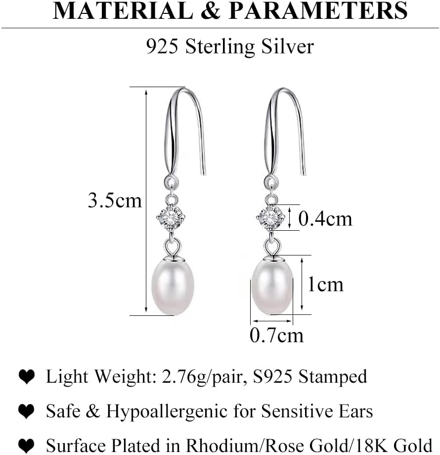 SLUYNZ Solid 925 Sterling Silver Pearl Drop Earrings for Women Teens Natural Freshwater Pearl Dangle Earrings Wedding Bridal Earrings