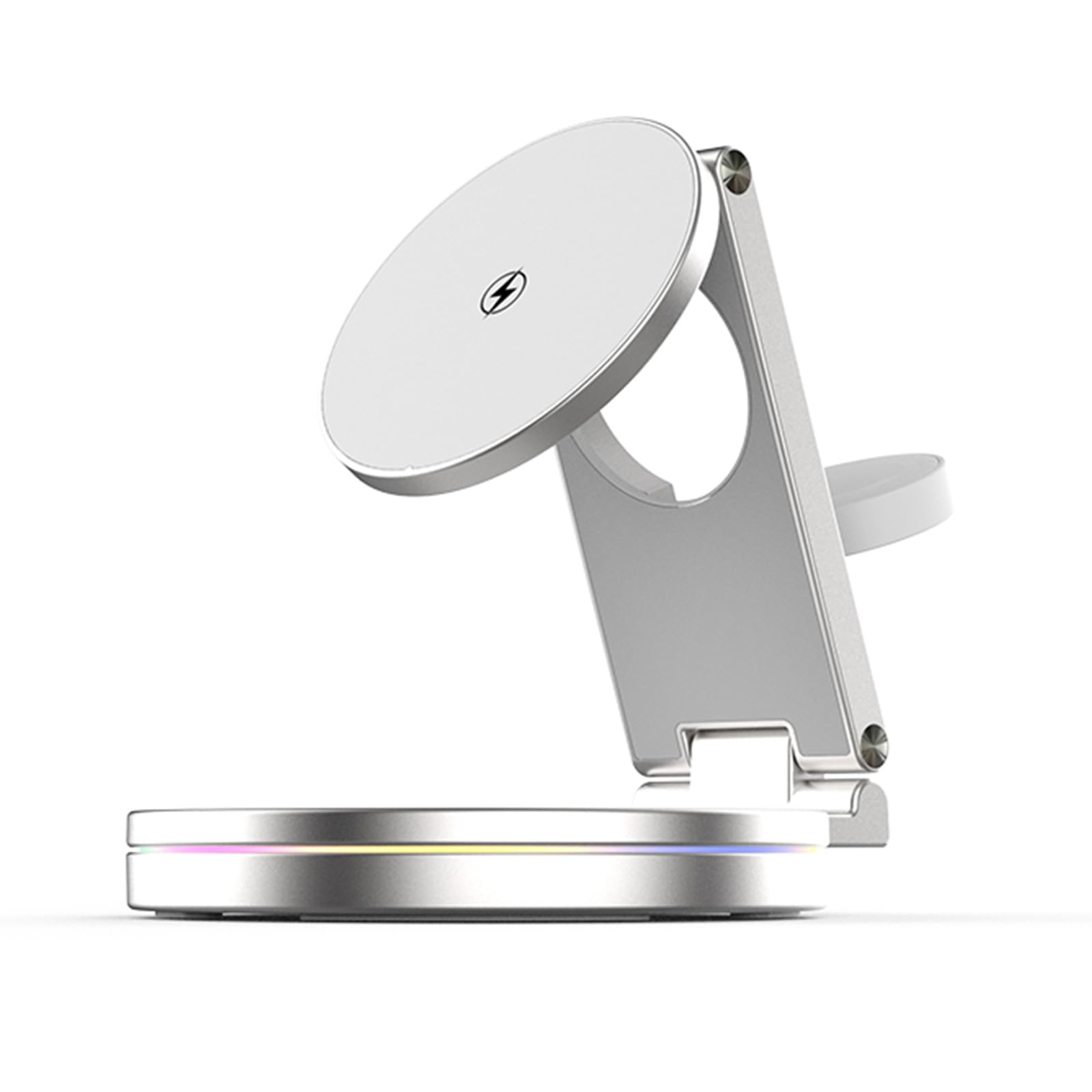 Support de charge rotatif en métal pour téléphone et montre connectée - Fonction 3 en 1 - Lumière à gradation automatique - Station de charge compacte et pliable