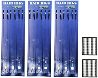 Milepetus 18pcs Carp Fishing Hair Rigs Barbless Hooks Size 6# 8# 10# Carp Fishing Hooks Tackle with 200pcs Boilie Stoppe for Free