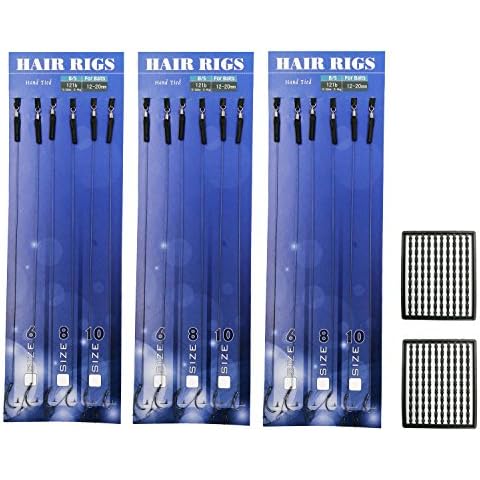 Milepetus 18pcs Carp Fishing Hair Rigs Barbless Hooks Size 6# 8# 10# Carp Fishing Hooks Tackle with 200pcs Boilie Stoppe for Free Cover