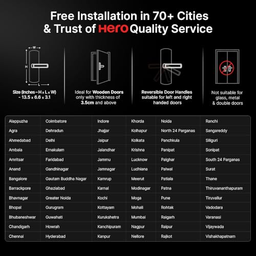 Image of Qubo Smart Door Lock Ultra from Hero Group | Remote App Unlock | 5 Bolts | Tamper Alerts | 7-Way Unlocking | Fingerprint| PIN | OTP | RFID Card | Key | 3-Year WarrantyI Black