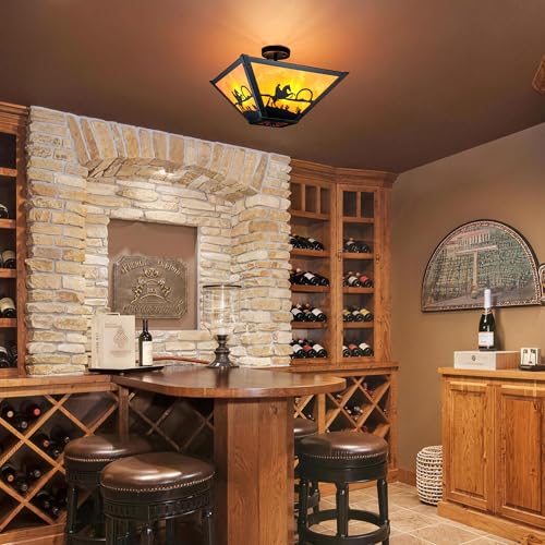 TOCHIC Rustic Ceiling Light, Farmhouse Semi Flush Mount Cabin Light Fixture by TOCHIC - Used condition - Image 3