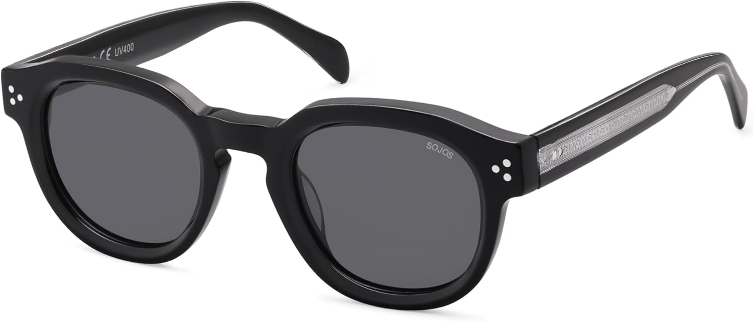 SOJOS Retro Polarized Sunglasses for Women Men Classic Round Acetate Frame UV Protection Shades SJ3111