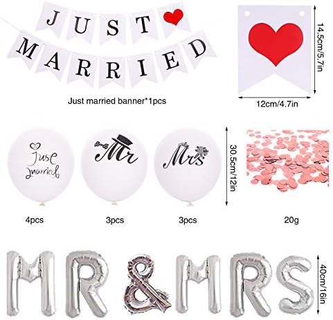 JUST Married Wedding Banner Wedding Balloons Mr & Mrs, Just Married Wedding Party Decoration, Romantic Balloon Wedding Party Decoration for Wedding Bridal Shower Anniversary Decoration