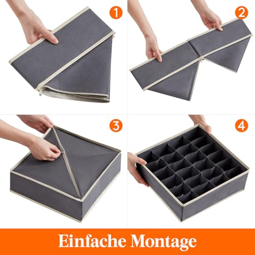 Lifewit 6 Stück Socken Unterwäsche Schubladen Organizer,24 Zellen Ordnungssystem Kleiderschrank Schrank Organizer,Wickelkommode Organizer Aufbewahrungsboxen für Kleidung Unterwäsche, Krawatten, Grau