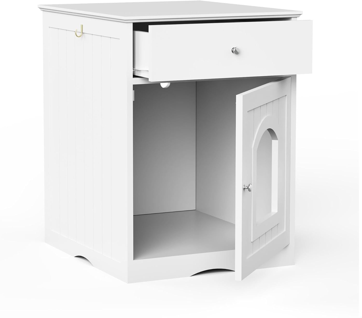 GDFStudio Cat Litter Box Enclosure Furniture, Hidden Litter Box Cabinet with Drawer & Door, Decorative Litter House, Covered Cats Shelter Nightstand, Cat Boxes Enclosure Fits Most Cats, White