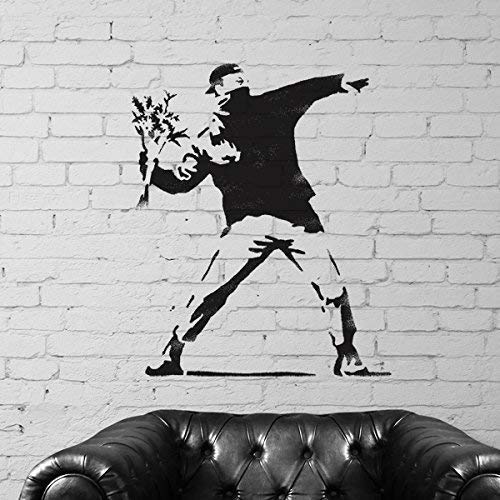 Ideal Stencils Banksy Fleur Lanceur Réplique Pochoir XXL/ 77x93cm - Mylar 190 microns - Réutilisable - Décor Maison & Art Artisanat Peinture - Semi Transparent - Banksy Flower Thrower Stencil