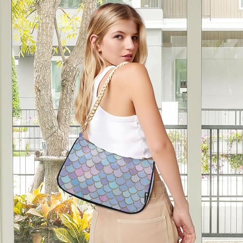 Colorful Mermaid Scales Print Shoulder Purses for Women Classic Formal Purse Hobo Art Designer Handbag Zipper Closure2