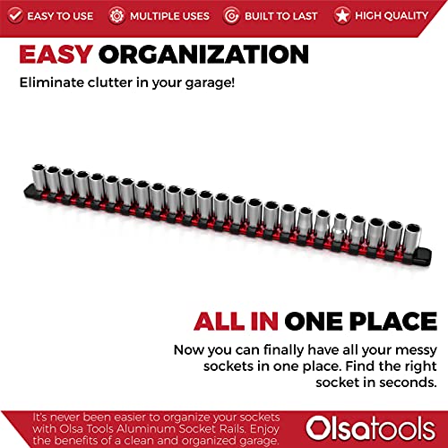 1/4-Inch Drive Aluminum Socket Organizer | Professional Quality Socket Holder (Red) | By Olsa Tools #TOP1