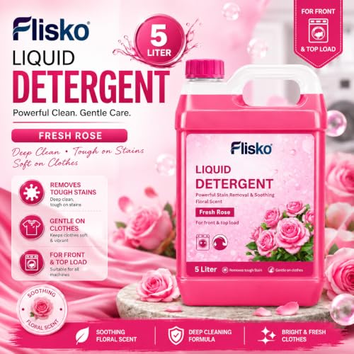 Image of Liquid Detergent 10 Litre (2 x 5 L) | Powerful Stain Removal | Rose & Lavender Fresh Fragrance | Gentle on Clothes | For Front & Top Load Washing Machines