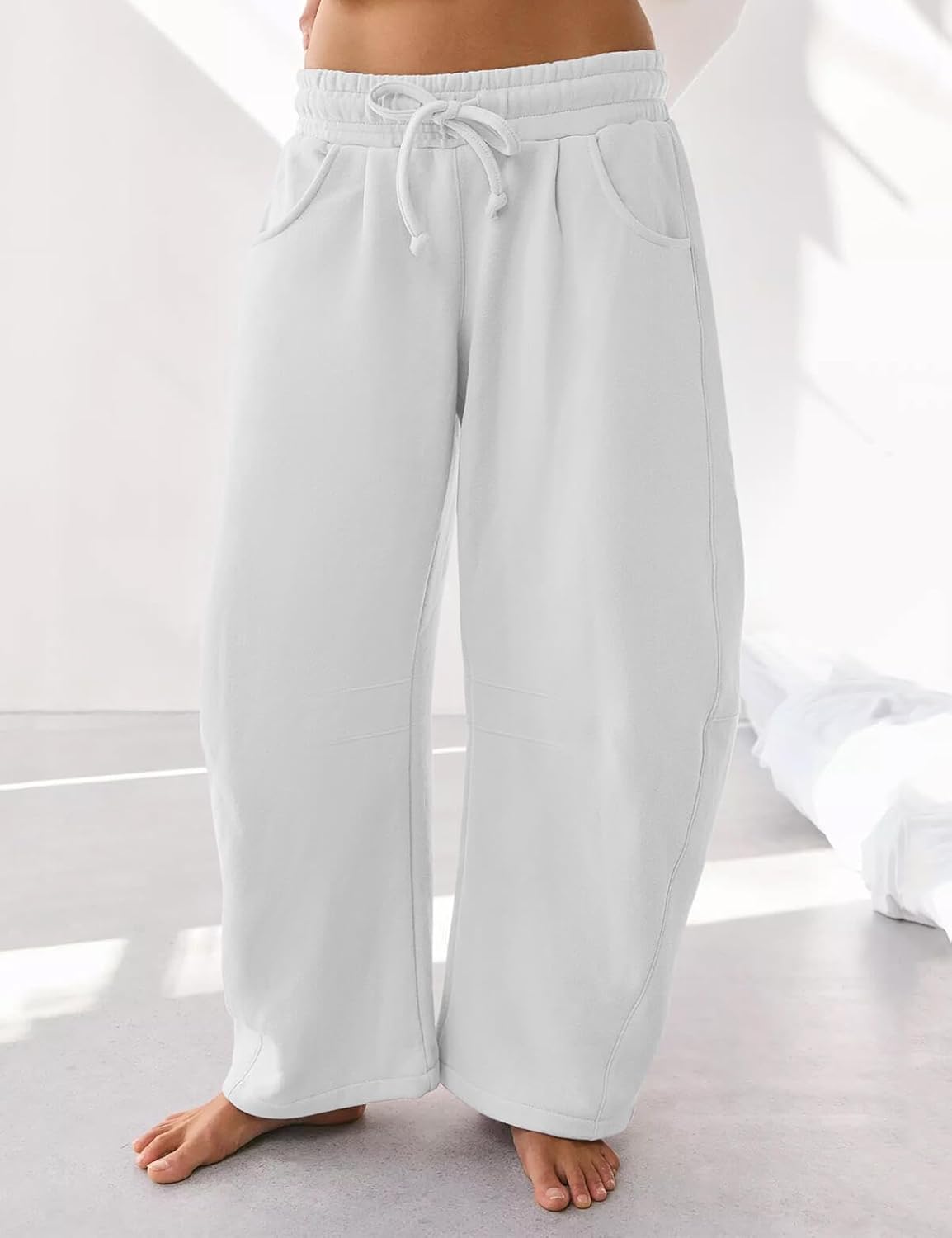 HeSaYep Women's Fleece Lined Sweatpants Barrel Leg Baggy Sweat Pants Winter Thermal Cotton Pants with Pockets - Image 3