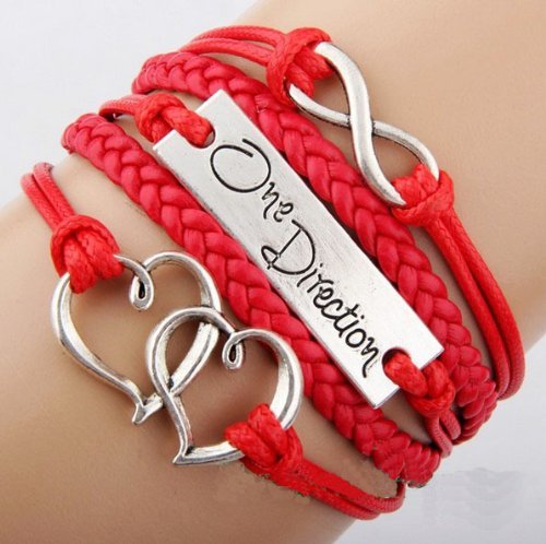 JOVANA Antique Infinity Charm One DIrection Infinity HEART Braided Red cord Leather Mixed Bracelet Wristbands