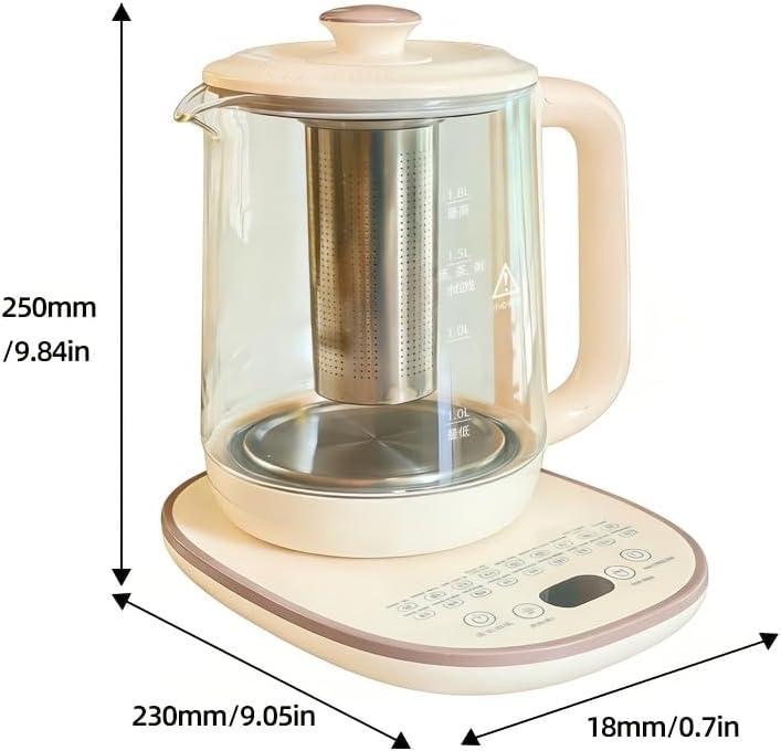 Royalstar Electric Glass Kettle, 60.87oz/1.8L Capacity, Smart Temperature Control, 18 Functions, Multi-Purpose for Formula, Tea, Coffee, 24-Hour Timer, White and Beige Base