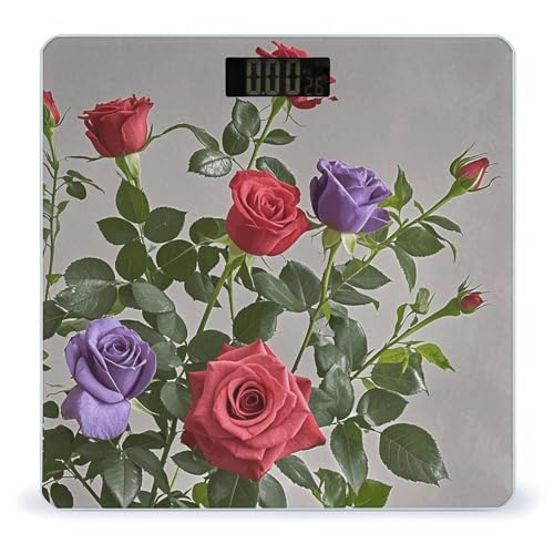 Báscula digital para baño con diseño de rosas rojas y moradas miniatura 1