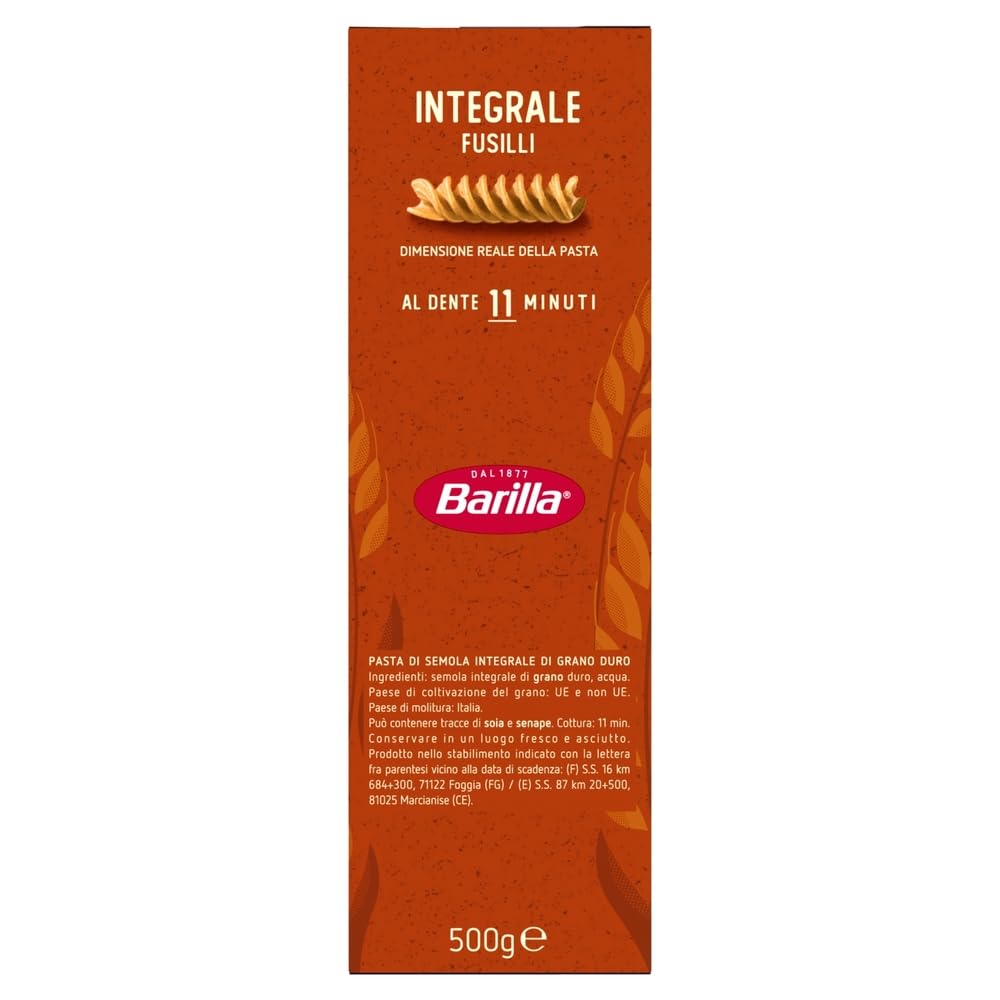 Italian Gourmet Fusilli Integrale Pasta italiana Vollkorn al dente 30 x | Ricca di fibre, forma a spirale; 11 Minuten Kochzeit, nimmt Saucen gut auf, Gesamtnettogewicht 15 kg + Kostenlos Polpa 400g