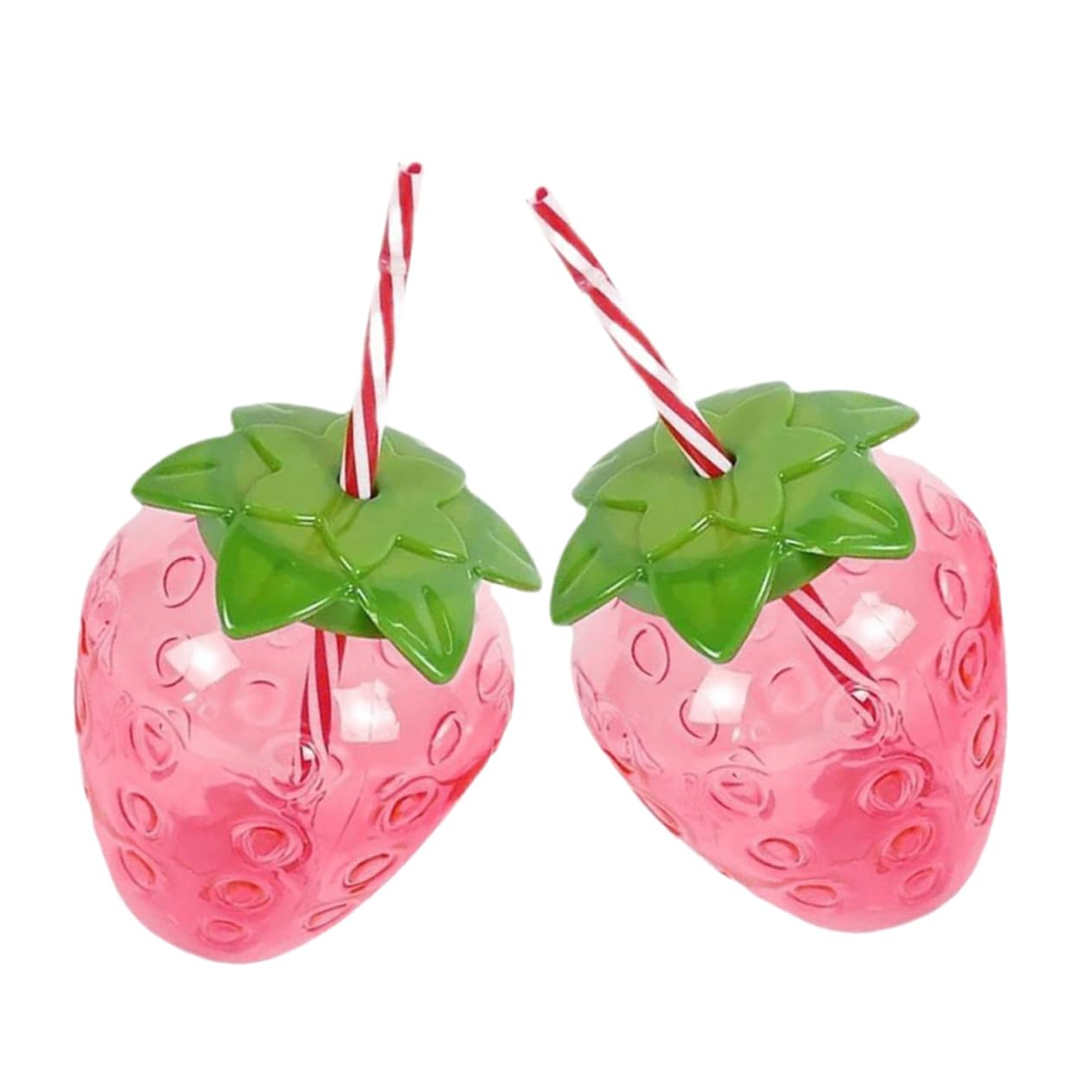 2 Sets Transparent Strawberry Fruit Cups with Straws Portable Lightweight Bar Party Drinkware for Beach Bbq Hawaiian Themes