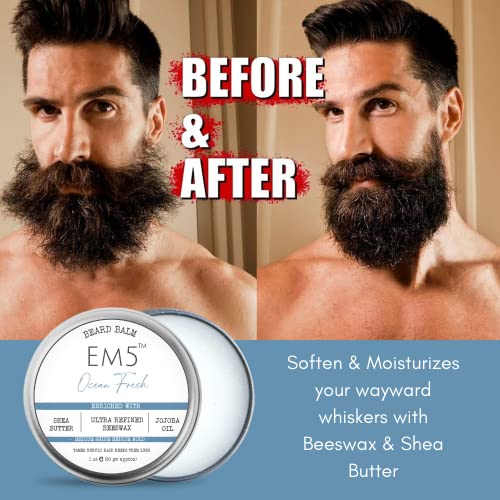 Image of Em5 All Hair Type Ocean Fresh Organic Beard Balm | Shape Style And Tame | Medium Hold And Shine | Long Lasting Fragrance | Mustache And Beard Wax | Gift For Him /Men - 30 Gram