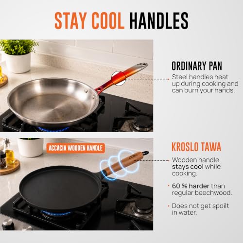 Image of KROSLO Lightweight Cast Iron Naturally Non Stick Dosa Tawa 26 cm | 100% Non-Toxic | Rust Resistant | Metal Spatula Friendly | Baby Food Safe