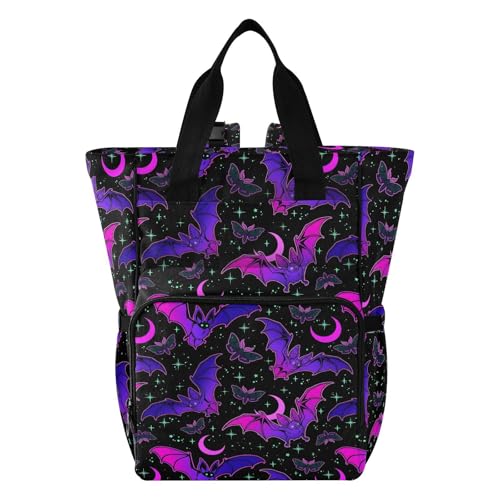 Image of MNSRUU Diaper Bag Purple Bat Gothic Diaper Bag Backpack Multifunction Travel Diaper Bag Tote Large Capacity Diaper Changing Backpacks for Moms Dads
