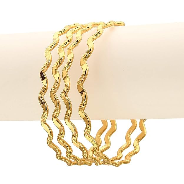 Image of CUTE GOLD 1 Gram Gold Plated Copper Traditional Plain Bangle Set for Women & Girls