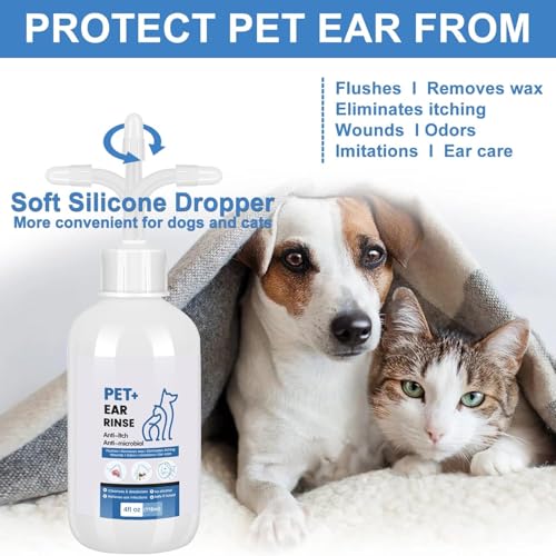 Image of Dog Ear Cleaner - Dog Ear Inflammation Therapy with 0.012% Hypochlorous Acid for Itch Relief, Soothe Ear Inflammation, Removes Wax, Odor, with 30 Cotton Swabs, 4 Fl oz