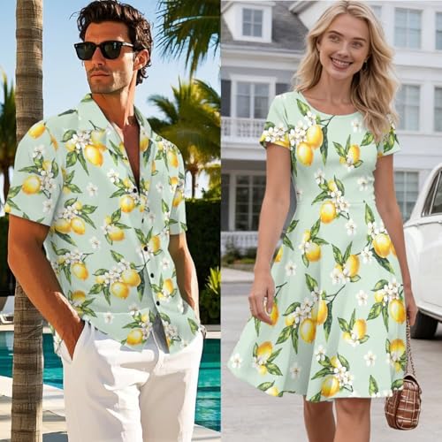Image of AFPANQZ Couple Matching Outfit Casual Men's Button Down Shirt or Short Sleeve Summer Sundresses Dresses for Women 2026