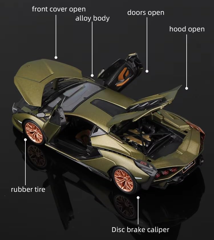 Image of Die-cast Lamborghini Toy Car - 1:32 Scale Alloy Supercar with Openable Doors Lights & Sound, Pull-Back Action Die-Cast Vehicle for Kids, Boys, Car Lovers & Collectors (Multicolor)