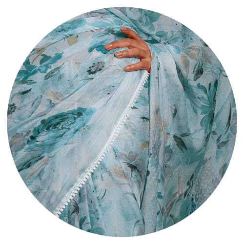 Image of MIRCHI FASHION Saree for Woman Georgette Floral and Leaf Printed | Elegant Farewell and Ceremonial Women's Sari with Blouse Piece