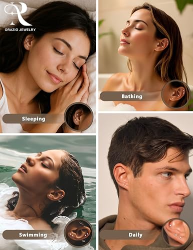 ORAZIO 6 Pairs Tiny 2mm Stainless Steel Stud Earrings For Mens Womens CZ Round Ball Cartilage Earrings Set3