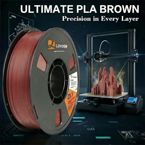 Image of LOVOON PLA 3D Printer Filament PLA Filament 1.75mm, Dimensional Accuracy + /- 0.02 mm, Neatly Wound 3D Printing Filament, Fit Most FDM Printer, 1KG Spool(2.2lbs), Brown