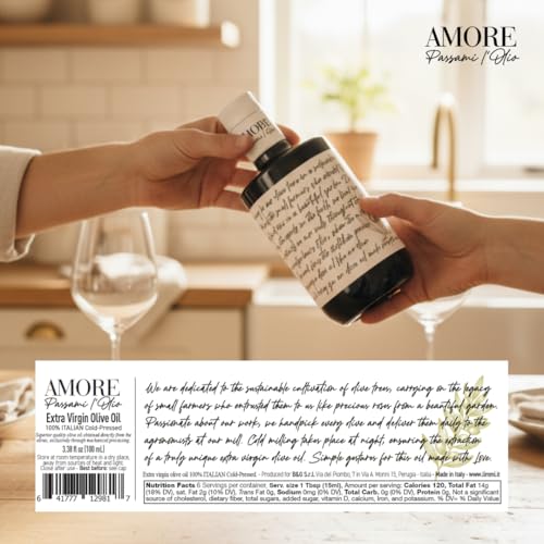 Image of Amore Passami l'Olio Extra Virgin Olive Oil, 16.9 fl oz (500ml) | 100% Italian, Cold-Pressed, Premium Olive Oil From Umbria