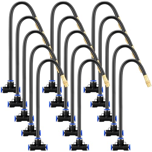 Zonon 15 Pcs Brass Misting Nozzles Tee with 16" Built in Hose for 0.32"/8 mm Tubing 360 Degree Rotation Adjustable Water Mister Nozzle Thread Sprayer Misting Part Accessories for Patio Outdoor Cooling by Zonon - Used condition - US$25.13