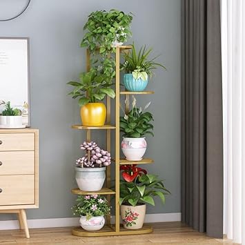 Bee Creative A Trendy Ultra Luxury Metal 6 Tier 7 Potted Plant Stand Multiple Flower Pot Holder Display For Indoor Outdoor Size- Hxl 41X18 Inch (Gold, Corner Shelf) - Free Standing - image, photos
