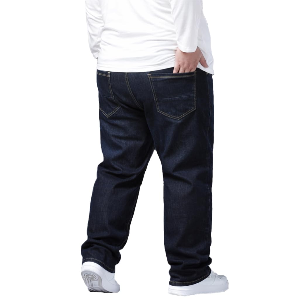 Herren Jeans Übergröße Denim Lange Jeanshose Loose Fit Straight Lässige Denim Hose Stonewashed NZK03